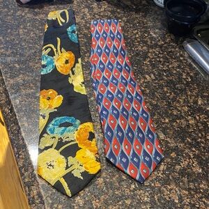 Lands' End Floral and Geometric Ties - Black, Yellow, Blue, Red